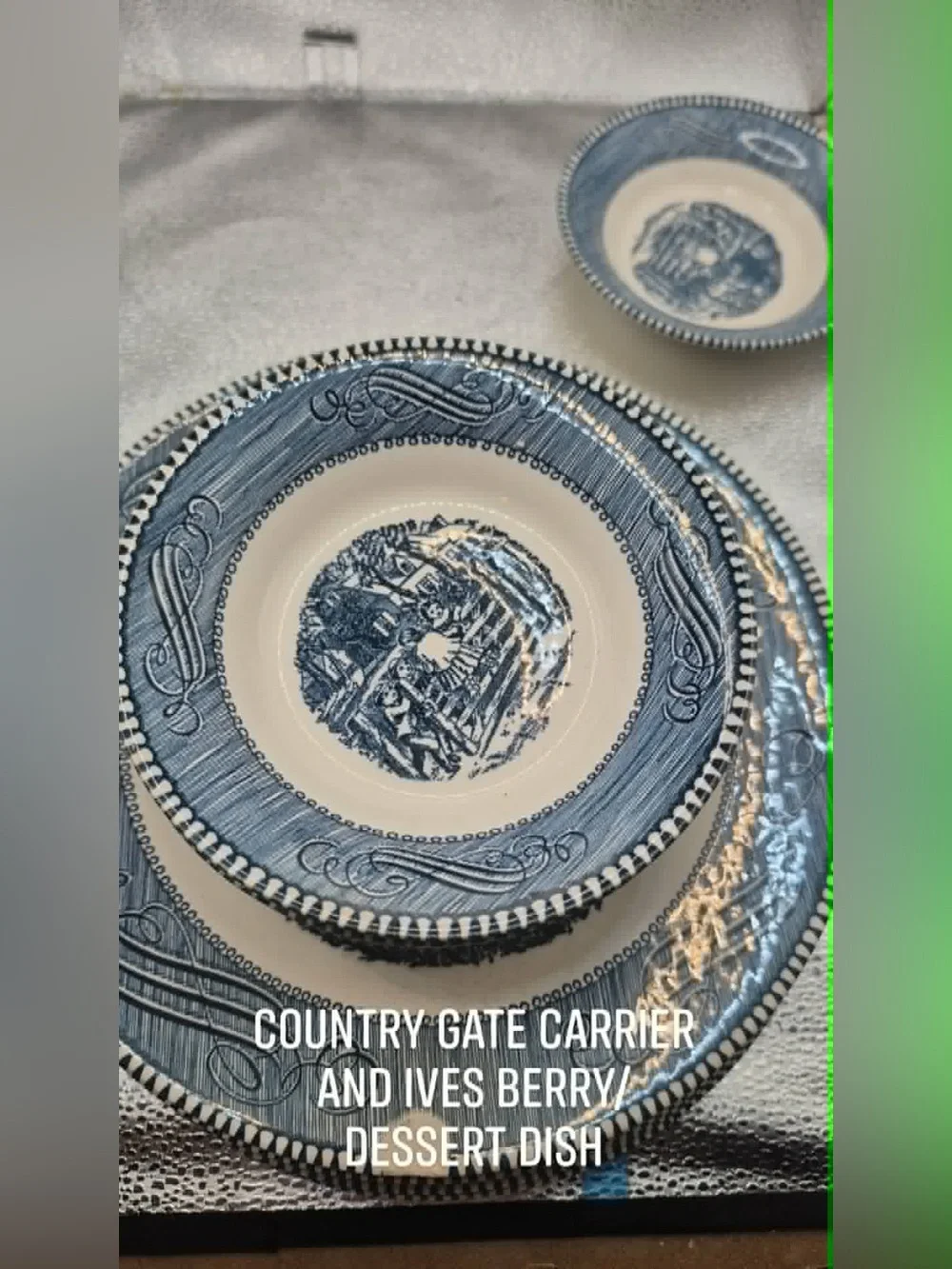 8 Currier & Ives ‘Country Farm Gate’ Blue & White Dessert Bowls Cottagecore Set
